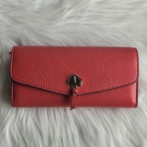 Kate Spade Coral Pink Pebbled Leather Snap Closure Wallet